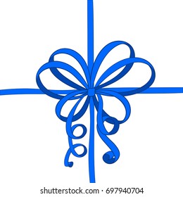 Ribbon wrapping with blue tied bow. Hand drawn sketch. Vector illustration isolated on white background