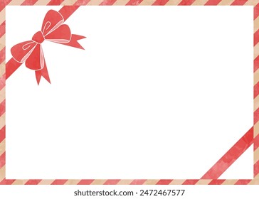 Ribbon wrapping style frame, Christmas colors, watercolor style