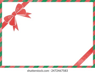 Ribbon wrapping style frame, Christmas colors, watercolor style