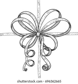 Ribbon wrapping with tied bow. Hand drawn sketch. Vector illustration isolated on white background