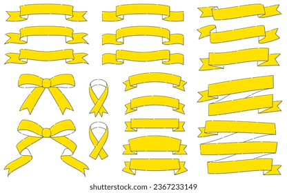 Ribbon in Yellow simple line drawing, dashed line, Vector Illustration