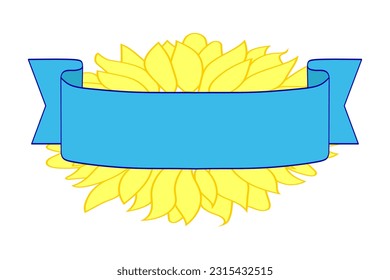 ribbon for in yellow-blue color on the background of a sunflower	