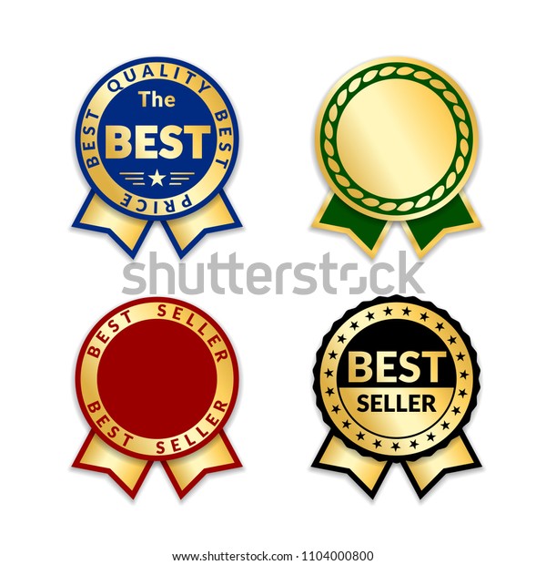 Ribbons Award Best Seller Set Gold Stock Vector Royalty Free