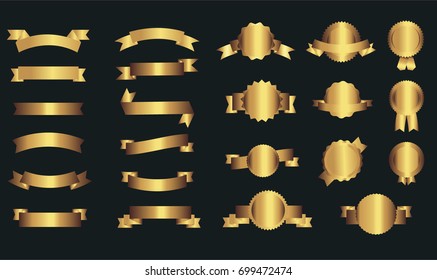 Ribbons and badges gold color icon set