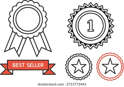 Cintas e insignias con número uno y medalla de estrella