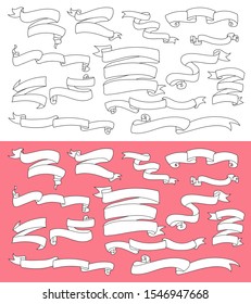 Ribbons banner design collection, Hand Drawn Ribbon Pack, Vintage banner set for handwritten messages, text header, title, calligraphy or lettering - Vector.