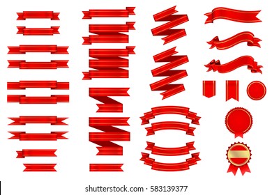 Ribbons Banner and labels Retro Red Gold Gradient Mesh Vector