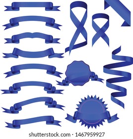 Ribbons Banner Set Vector Blue