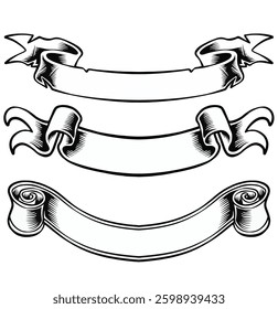 Ribbons Banners black and white line art vector illustration