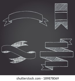 Ribbons and banners design elements. Chalk sketch drawing. Vector