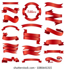 Ribbons banners, Illustration set and tape isolated on white background. red vintage details for wedding card and lettering. Decor for holiday.