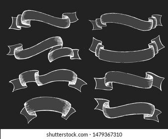 Ribbons banners set. Hand Drawn illustration.
