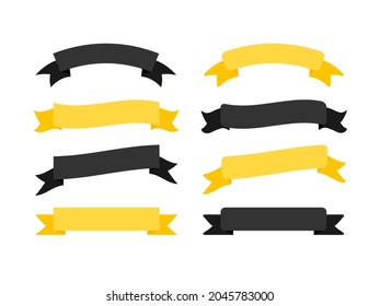 Ribbons banners set yellow and black colors. Vector illustration isolated on white background.