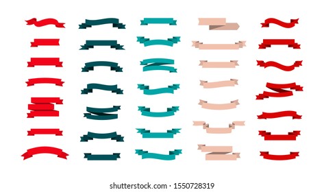 Ribbons Banners in trendy flat design. Ribbon Banners vector icons different shape and color, isolated on white background. Ribbon banners collection. Vector illustration