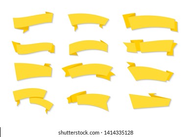 Ribbons Banners vector collection . Set of yellow Tapes in flat design isolated on background. Complete set of banners and ribbons Ribbons collections. Banners set.