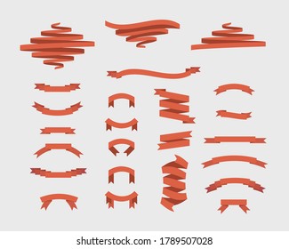 Ribbons banners vintage set. Red tapes isolated on white background. Sale banner templates. Modern flat red ribbon banners. Vector illustration