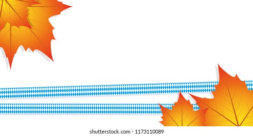 ribbons in bavarian colors with autumn leaves on white background vector illustration EPS10