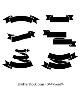 Ribbons Black Silhouettes Set. Vector blank templates isolated on white