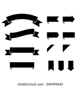 Ribbons Black Silhouettes Set. Vector blank templates isolated on white