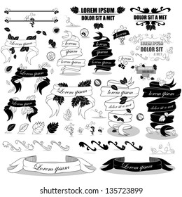 Ribbons And Borders - Set - Isolated On White Background - Vector illustration, Graphic Design Editable For Your Design. Lot Of Useful Elements. Styled Ribbons Logo
