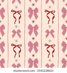 ribbons, bow, coquette, girly seamless pattern background, print, pattern, greeting card, banners, web, wrapping paper, fashion, fabric, textile, wallpaper, cover