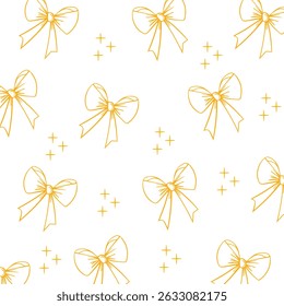 Ribbons, bow, yoke, girly seamless pattern background for print, greeting card, banner, wrapping paper, textile, wallpaper.