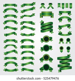 Ribbons and bows. Set of green vector ribbons. Vector illustration. Ribbons for business and design. Round elements. Design elements.