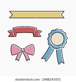 ribbons cartoon flat line art. Illustration of ribbons set, suitable for needs related to new year, celebrations, holidays, birthdays, parties and more.