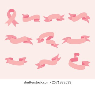 Ribbons collection. Set of hand drawn banners. Vector label in pink color.