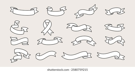 Ribbons collection. Set of hand drawn banners. Vector label in simple style.
