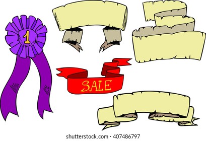 Ribbons colored and hand drawn in vector