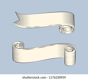 Ribbons colorless banners with curved lines icons set . Decorative stripes monochrome sketches outline for text sample. Empty bands isolated on vector