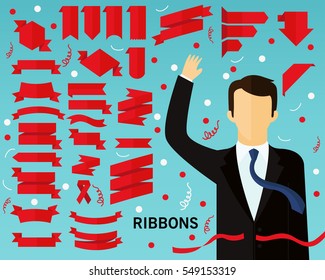 Ribbons concept background. Flat icons.