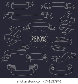 Ribbons doodle line vector collection