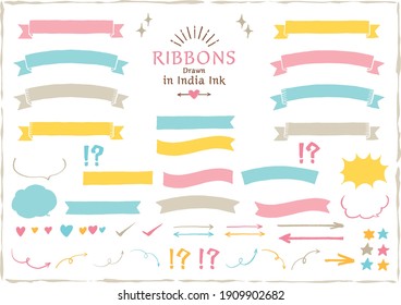 Ribbons drawn in India ink. “Colorful line”