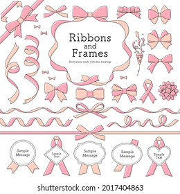 Ribbons drawn with line art isolated on white background. Vector Illustration for design, leaflet, banner, card, doodle, comic, etc.