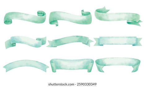 Ribbons elements watercolor stye. Flat banner ribbon for decorative design. Ribbons, Banners, badges, Labels Design Elements.
