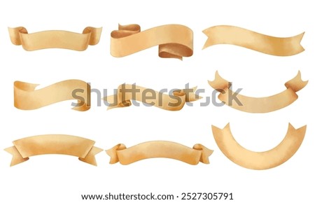 Ribbons elements watercolor stye. Flat banner ribbon for decorative design. Ribbons, Banners, badges, Labels Design Elements.