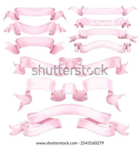 Ribbons elements watercolor stye. Flat banner ribbon for decorative design. Ribbons, Banners, badges, Labels Design Elements.