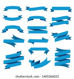 Сlassic ribbons. Flat vector ribbons banners flat isolated on white background, Illustration set of blue tape.