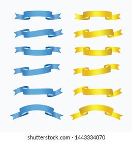 Ribbons gold and blue set on white background.