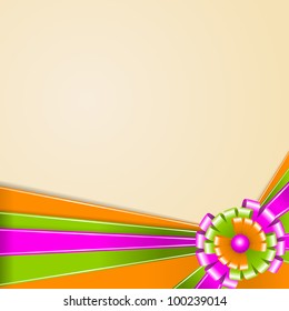 Ribbons of green, orange and pink. Multi-colored bow.