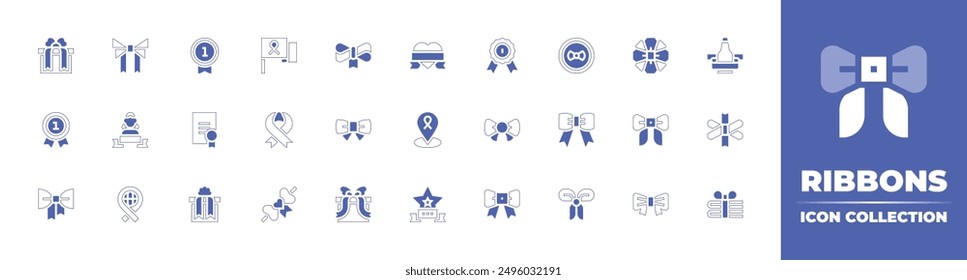 Ribbons icon collection. Duotone style line stroke and bold. Vector illustration. Containing prize, purpleribbon, ribbon, careerpromotion, diploma, christmaspresent, present, bowtie, press.