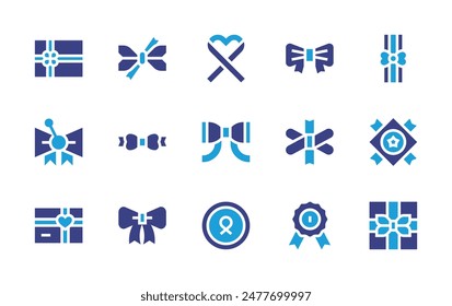 Ribbons icon set. Duotone color. Vector illustration. Containing bow, cockade, ribbonbow, ribbon, christmaspresent, giftcard, badge, gift.