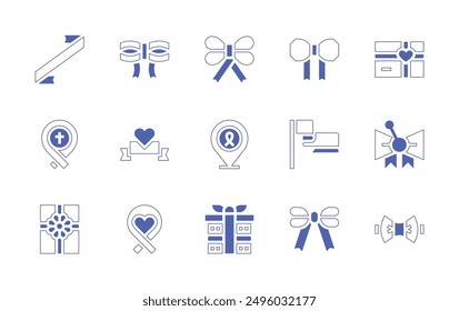 Ribbons icon set. Duotone style line stroke and bold. Vector illustration. Containing bow, ribbon, ribbonbow, bowtie, box, giftcard, giftbox.