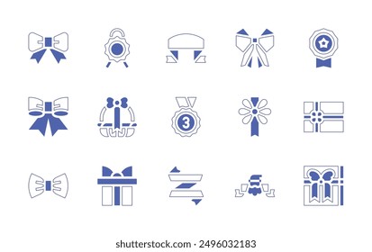Ribbons icon set. Duotone style line stroke and bold. Vector illustration. Containing bowtie, ribbonbow, ribbon, bronzemedal, giftbasket, giftcard, medal, waxseal.