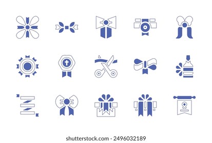 Ribbons icon set. Duotone style line stroke and bold. Vector illustration. Containing openingceremony, ribbonbow, gift, insignia, ribbon, certificate, bow, festajunina.