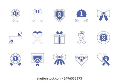 Ribbons icon set. Duotone style line stroke and bold. Vector illustration. Containing blackribbon, stplaceribbon, alzheimer, ribbon, gift, diploma, giftbox, sash, bowtie, win.