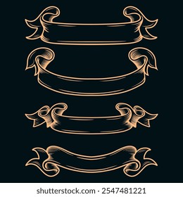 Ribbons icon set vintage. Lines made into beautiful ribbons. Suitable for celebration, certificate, greeting, invitation.