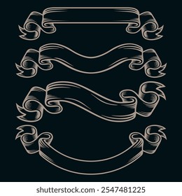 Ribbons icon set vintage. Lines made into beautiful ribbons. Suitable for celebration, certificate, greeting, invitation.